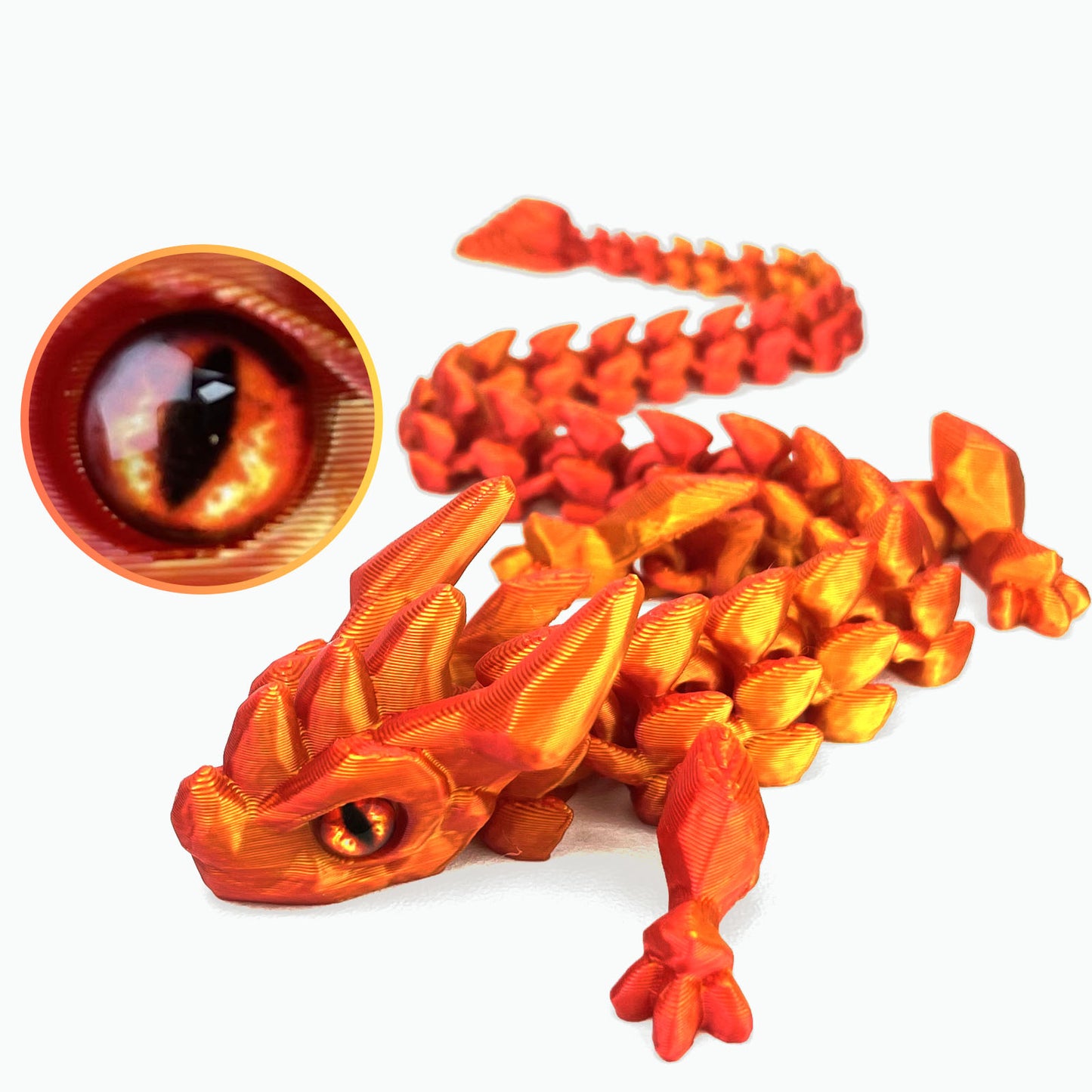 12in Flexible 3D Printed Dragon with Eyes, Articulated Fidget 3D Printed Animals, Stress Relief 3D Printed Toy for Anxiety & ADHD, Unique Home Office Décor