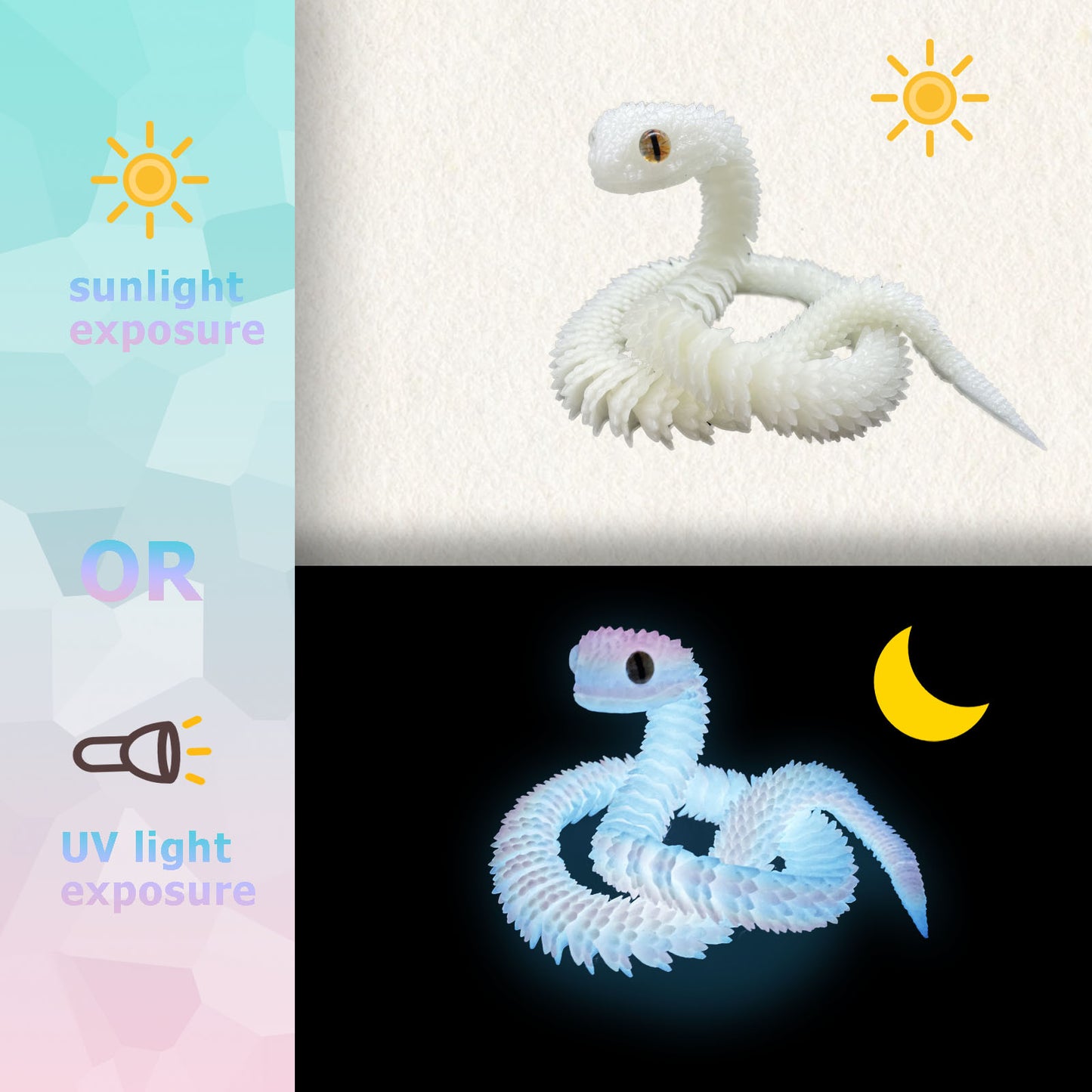 Awesome 3D Printed Snake Toys Grow in dark, Flexible 3D Printed Animal, Eco-Friendly Fidget ADHD Snake Toys, Perfect Desk Pet for Animal Collectors