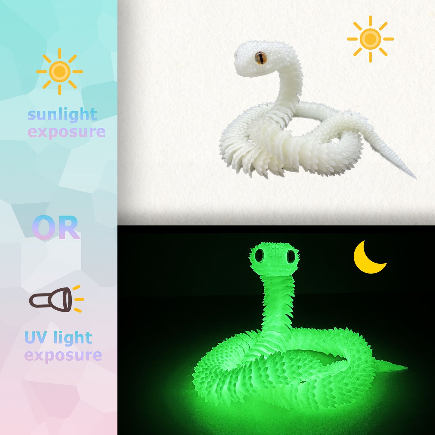 24in 3D Printed Snake Toys, Flexible 3D Printed Animal, Eco-Friendly Fidget ADHD Snake Toys, Perfect Desk Pet for Animal Collectors