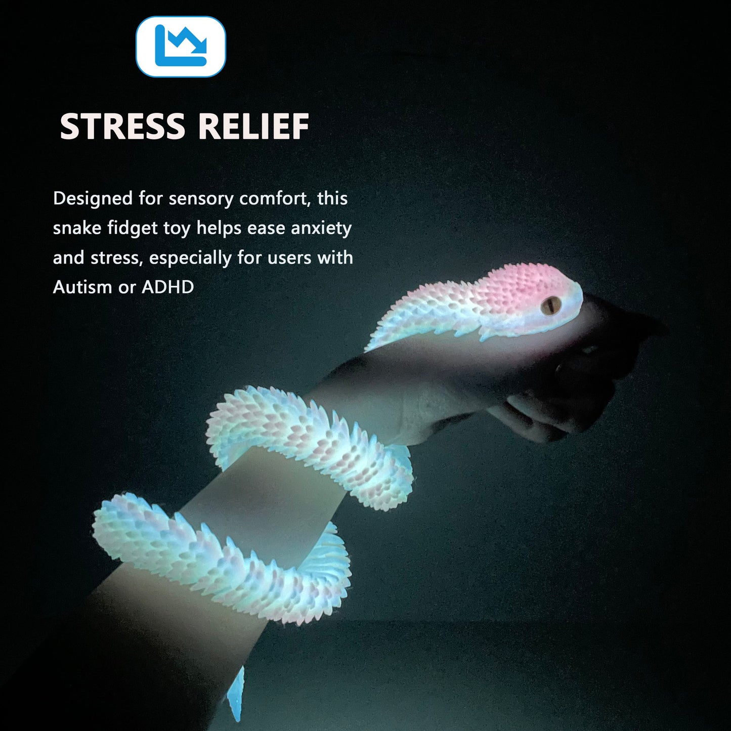 Awesome 3D Printed Snake Toys Grow in dark, Flexible 3D Printed Animal, Eco-Friendly Fidget ADHD Snake Toys, Perfect Desk Pet for Animal Collectors