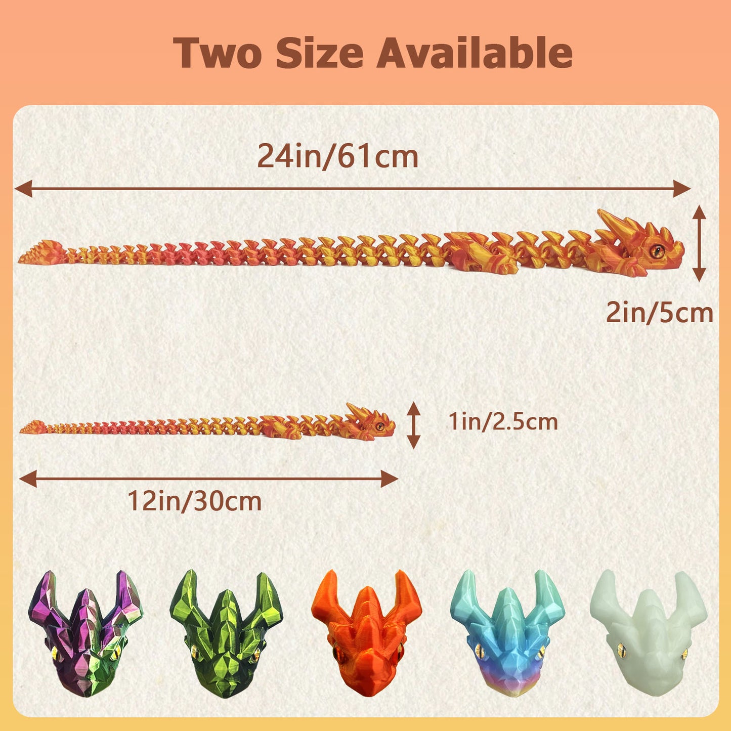 12in Flexible 3D Printed Dragon with Eyes, Articulated Fidget 3D Printed Animals, Stress Relief 3D Printed Toy for Anxiety & ADHD, Unique Home Office Décor