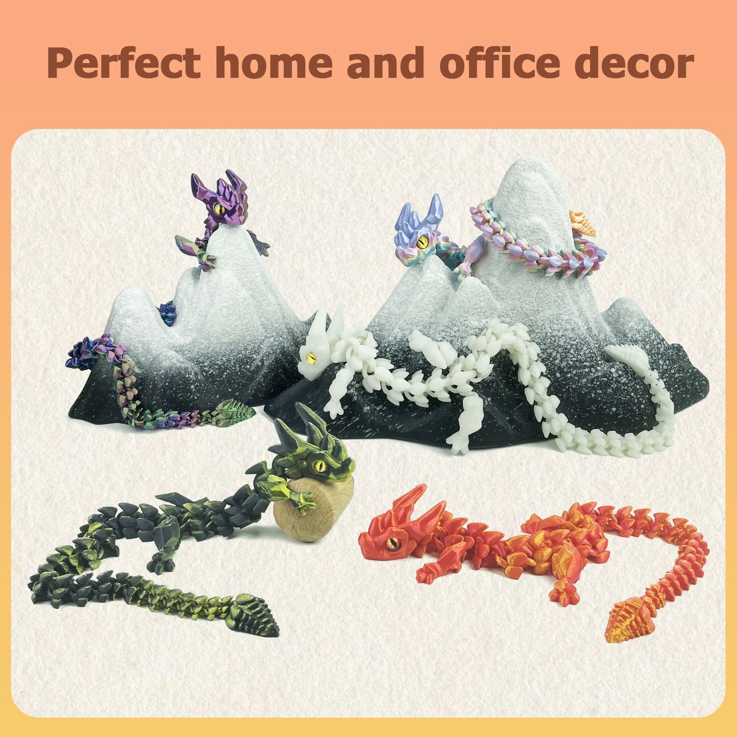 12in Flexible 3D Printed Dragon with Eyes, Articulated Fidget 3D Printed Animals, Stress Relief 3D Printed Toy for Anxiety & ADHD, Unique Home Office Décor